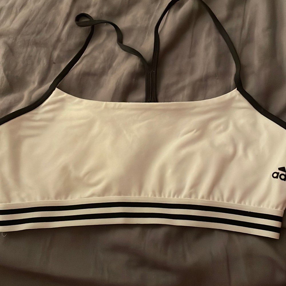 white and black adidas bra